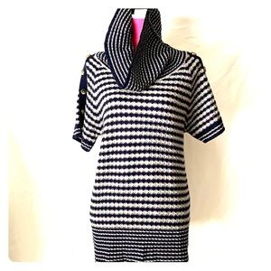 Navy blue and gray sweater dress